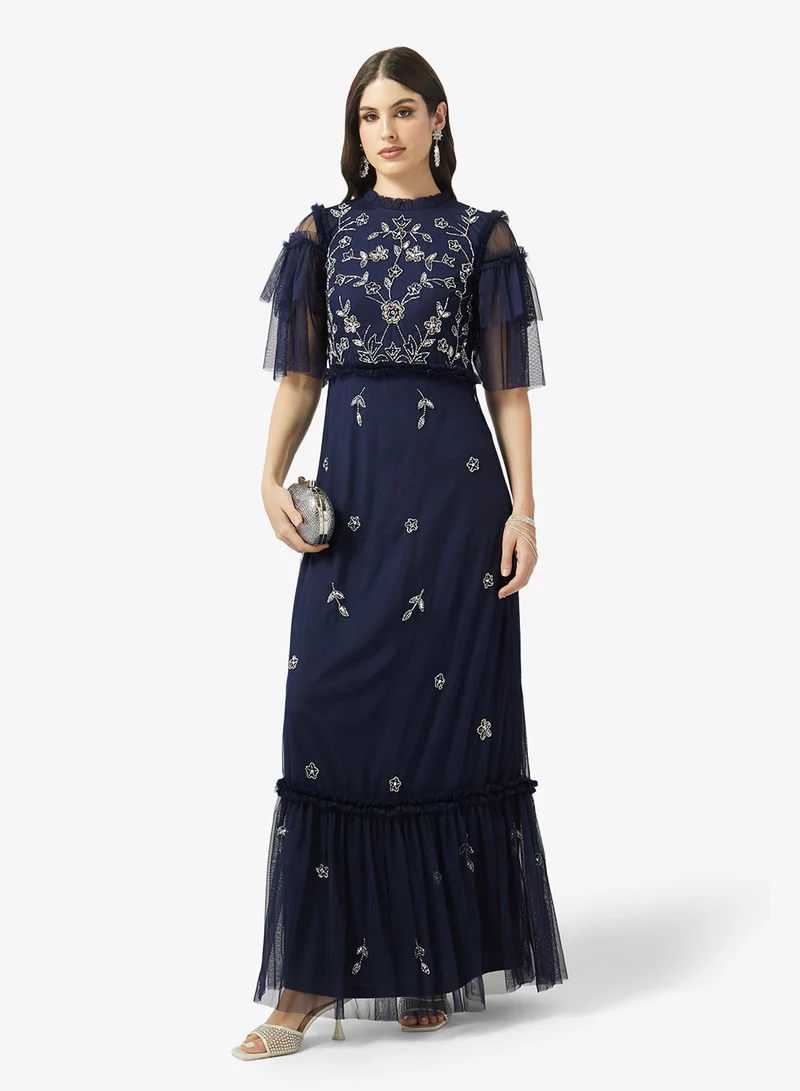 Frock And Frill  Embellished Flared Sleeve Maxi Dress for Women | Best Price UAE